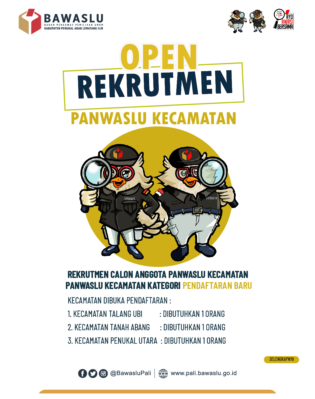 BAWASLU MEMANGGIL REKRUTMEN PANWASCAM TAHUN 2024