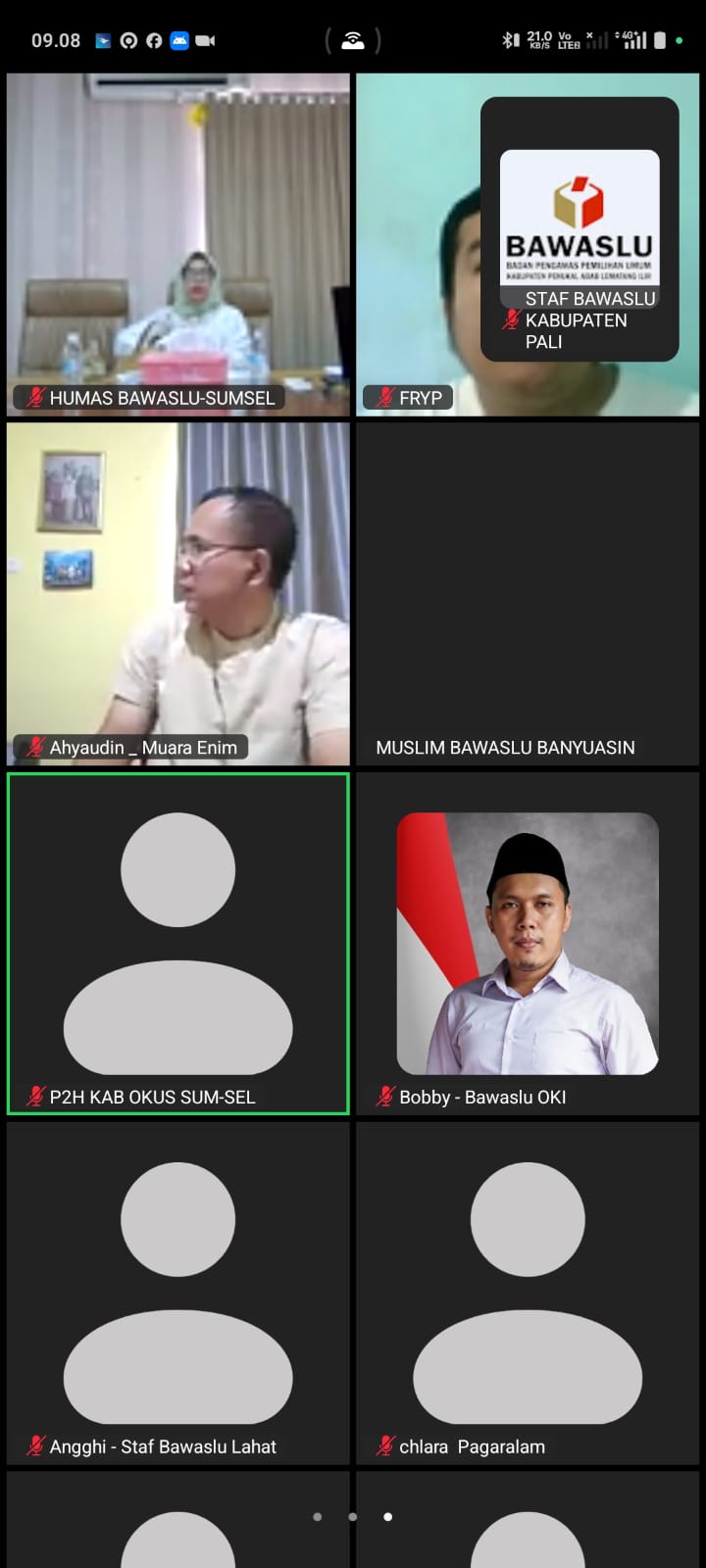 Kehumasan Bawaslu PALI mengikuti Zoom Bersama Bawaslu Provinsi, tentang pemantauan  pemberitaan di media sosial