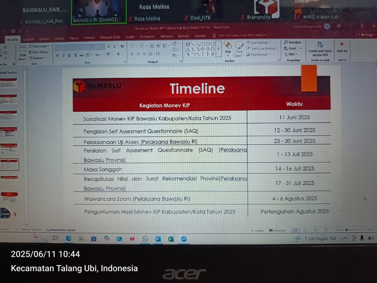 Jelang Monev Bawaslu PALI Ikuti Sosialisasi dan Bimbingan Teknis pengisian Self Assessment Questionnaire (SAQ) 