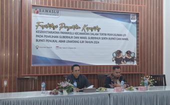 Badan Pengawas Pemilu (Bawaslu) Kabupaten PALI menggelar kegiatan   fasilitasi penguatan kapasitas kesekretariatan Panwaslu kecamatan dalam tertib penyusunan LPJ pada Pemilihan Gubernur dan Wakil Gubernur serta Bupati dan Wakil Bupati PALI tahun 2024.